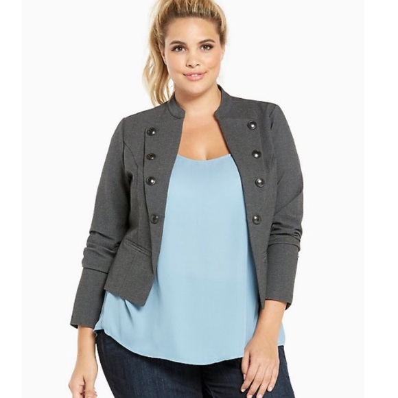 torrid Jackets & Blazers - Torrid Ponte Military Jacket Charcoal Gray black buttons size 2 EUC